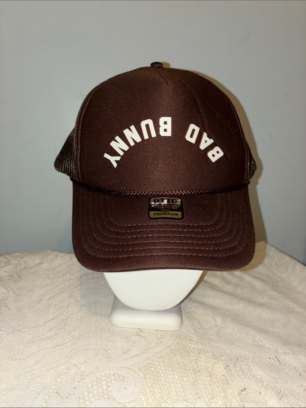 OTTO Brown Mesh Trucker Cap with White Arch Text . For Men